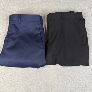 LOT OF 2 BANANA REPUBLIC Pants Mens 35x32 Blue Black Performance Tech Flat Front